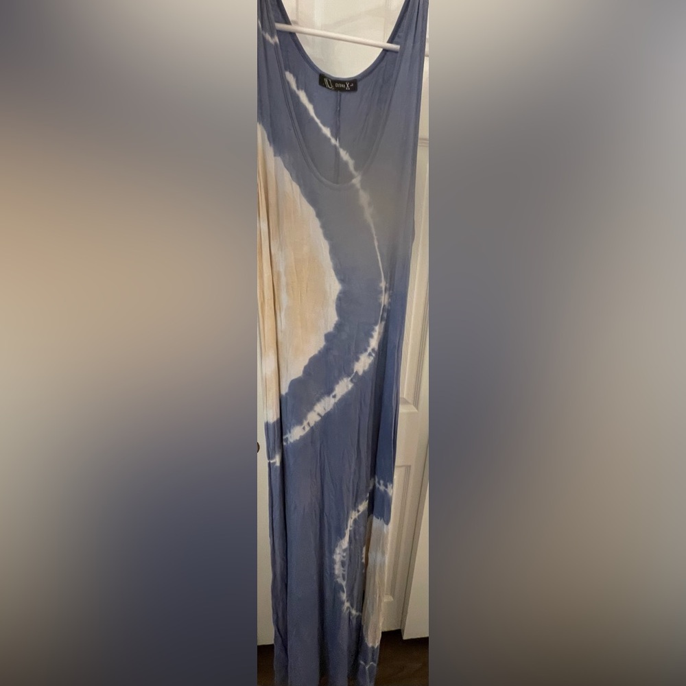 Tie-Dye Maxi Dress in Blue and Cream